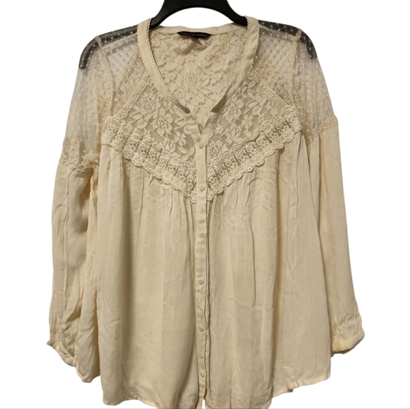 XL🍀American Eagle Outfitters Ivory Peasant Lace Button Down Shirt - Picture 3 of 10